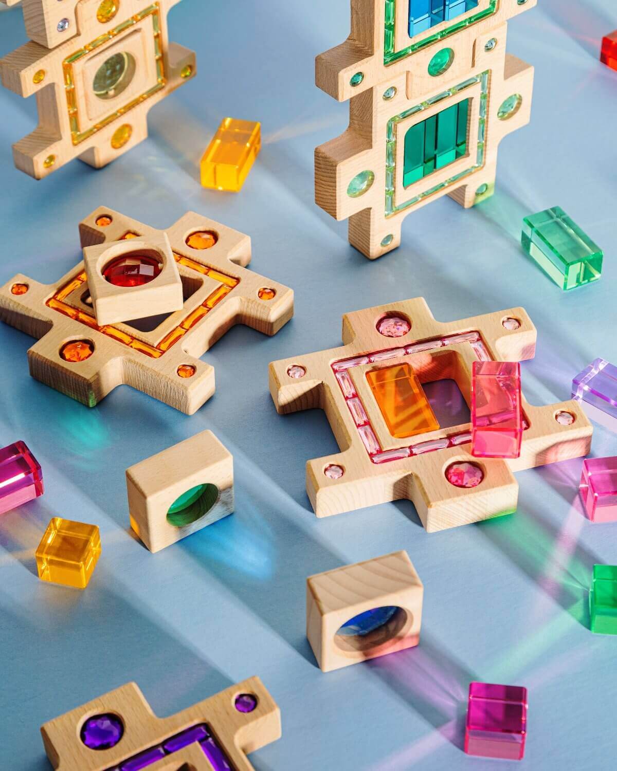 wooden and acrylic blocks that encourage open-ended play benefits