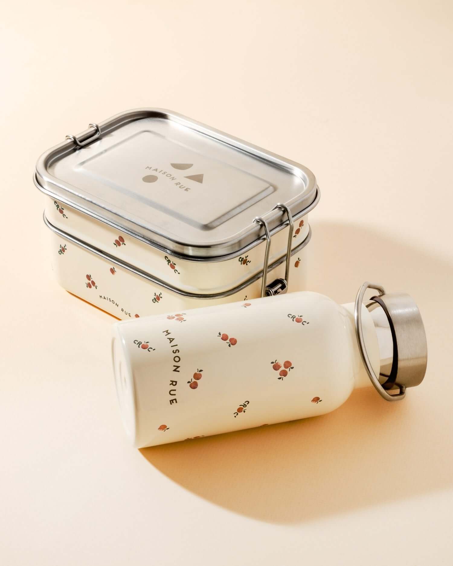 Luna Lunchbox stainless steel bento box with Pomme print, 3 sections and leak-proof compartments, eco-friendly lunch container