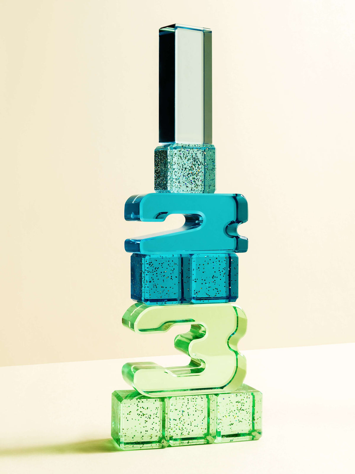Colorful acrylic Number Blocks displaying numbers 1 through 3, ideal for early math learning.