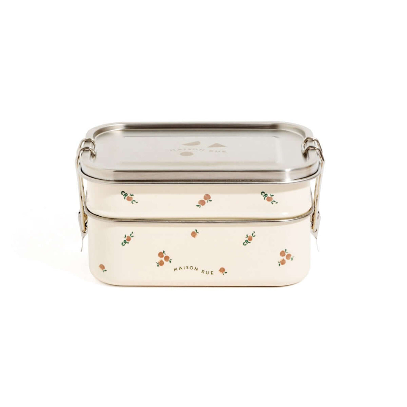 Alt Tag: Luna Lunchbox eco-friendly stainless steel bento box with Pomme print, 3 sections, leak-proof compartments and removable divider