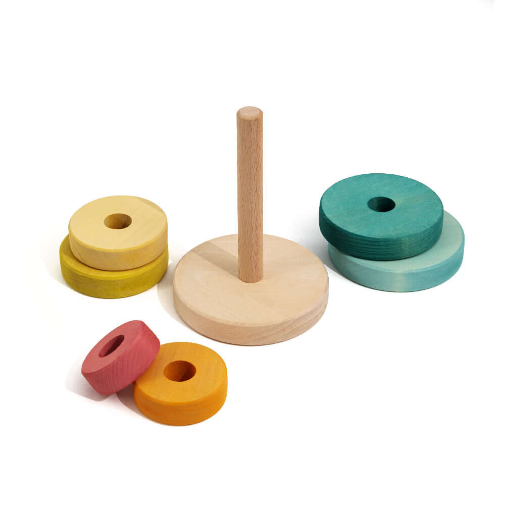 Suki Stacking Tower wooden stacking toy with colorful rings for toddlers, fine motor skill and color-learning Montessori play