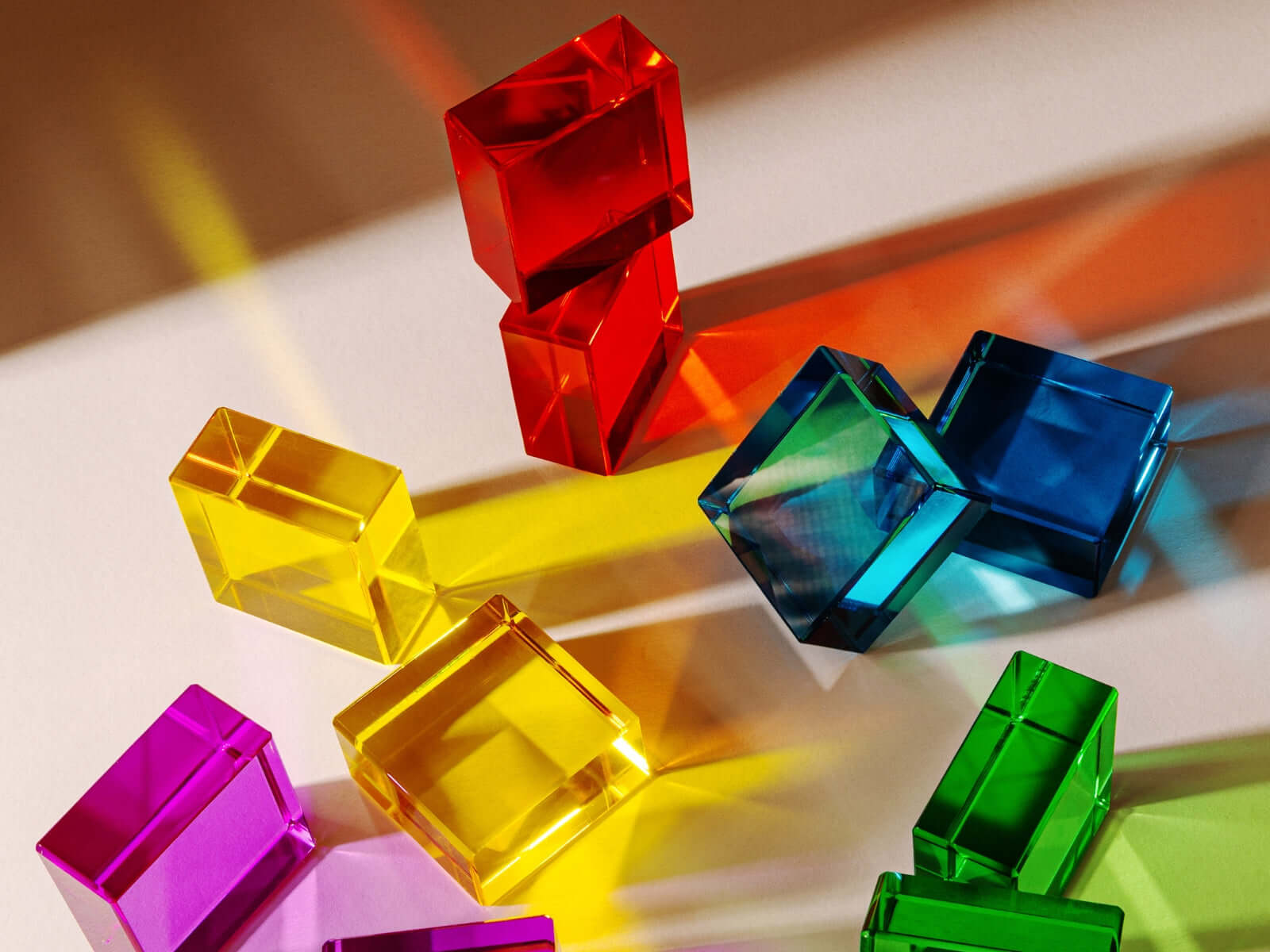 Colorful translucent acrylic building blocks for hands-on learning and exploration