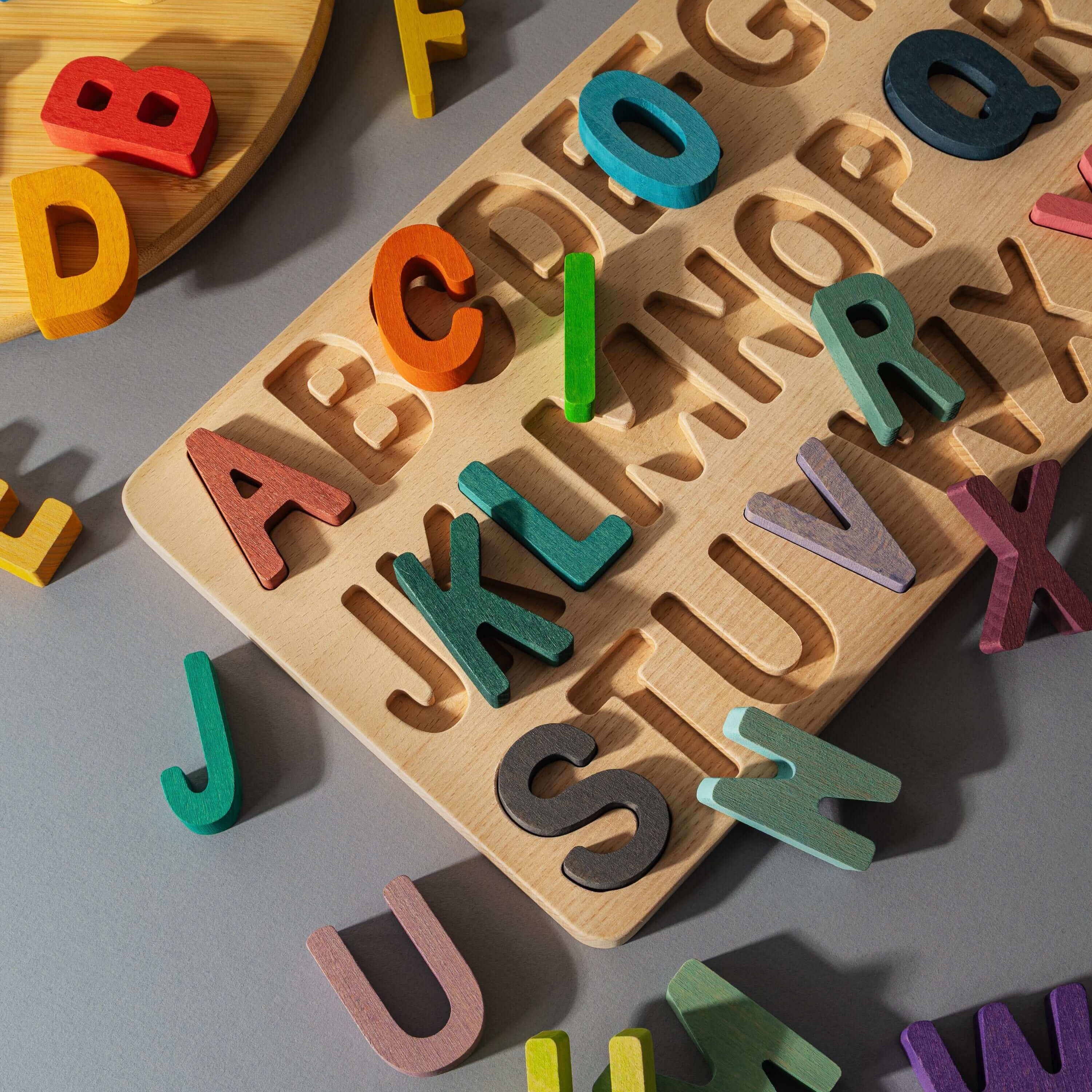 maison rue rainbow wooden alphabet puzzle 