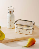 Luna Lunchbox stainless steel bento box with pear print, 3-section eco-friendly lunch container with leak-proof compartments