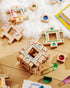 Colorful pieces of the grand building collection set arranged on a wooden surface, showcasing creative play and design.