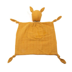 Pocket Pals organic cotton squirrel lovey comforter with tuck-in pouch and contrast fern print, soft baby comfort blanket