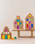 Alt Tag: Riley Blocks Digital Play Guide wooden block houses with colorful windows for creative learning play activities