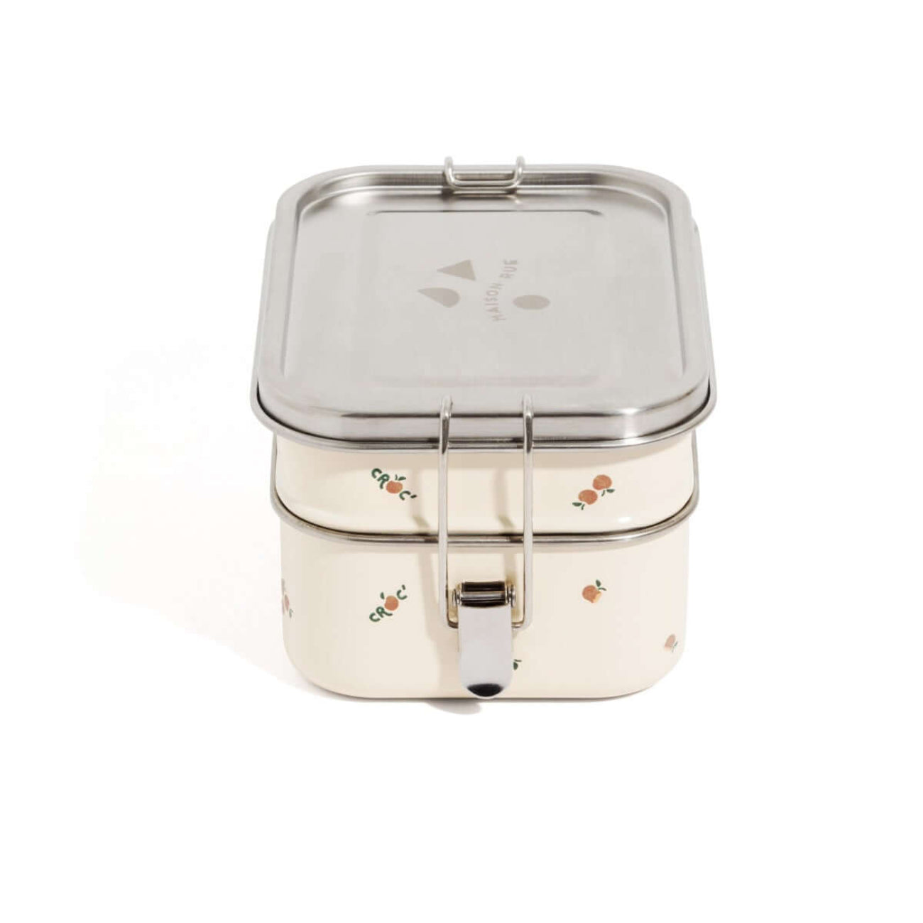 Luna Lunchbox stainless steel eco-friendly bento box with 3 sections, leak-proof compartments, removable divider, Pomme print