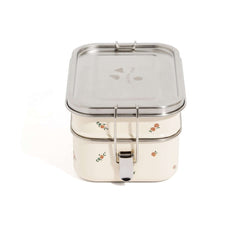 Luna Lunchbox stainless steel eco-friendly bento box with 3 sections, leak-proof compartments, removable divider, Pomme print