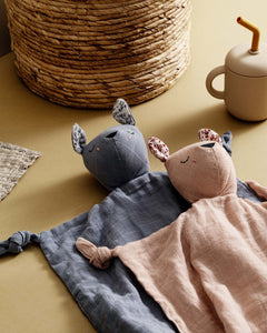 Pocket Pals organic cotton lovey comforter squirrel with tuck-in pouch and contrast fern print, soft baby comfort blanket gift