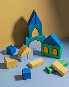 Alex Building Blocks wooden lime wood set with non-toxic paint, colorful arches, walls, pillars and tunnels for kids imaginative building