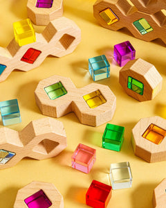 honeycomb wooden stacking blocks with lucite gems