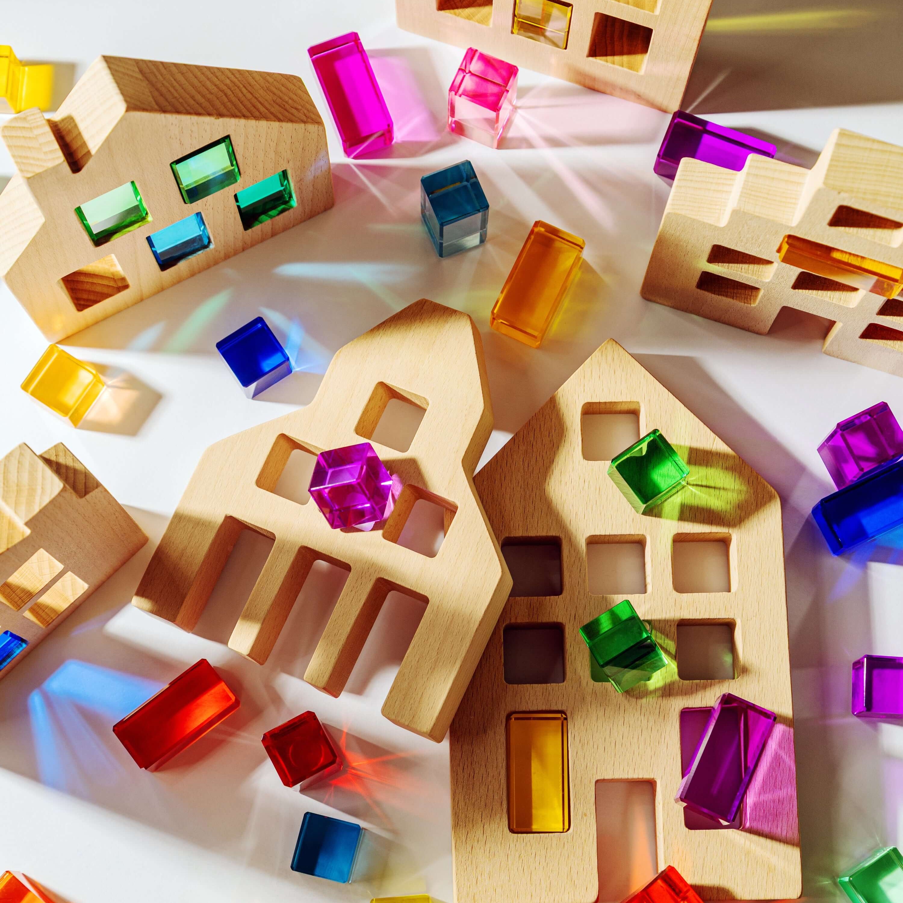 Colorful Canal House Blocks building set with translucent pieces for creative play and architecture.