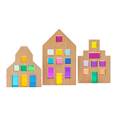 Montessori wooden city building blocks and lucent gems