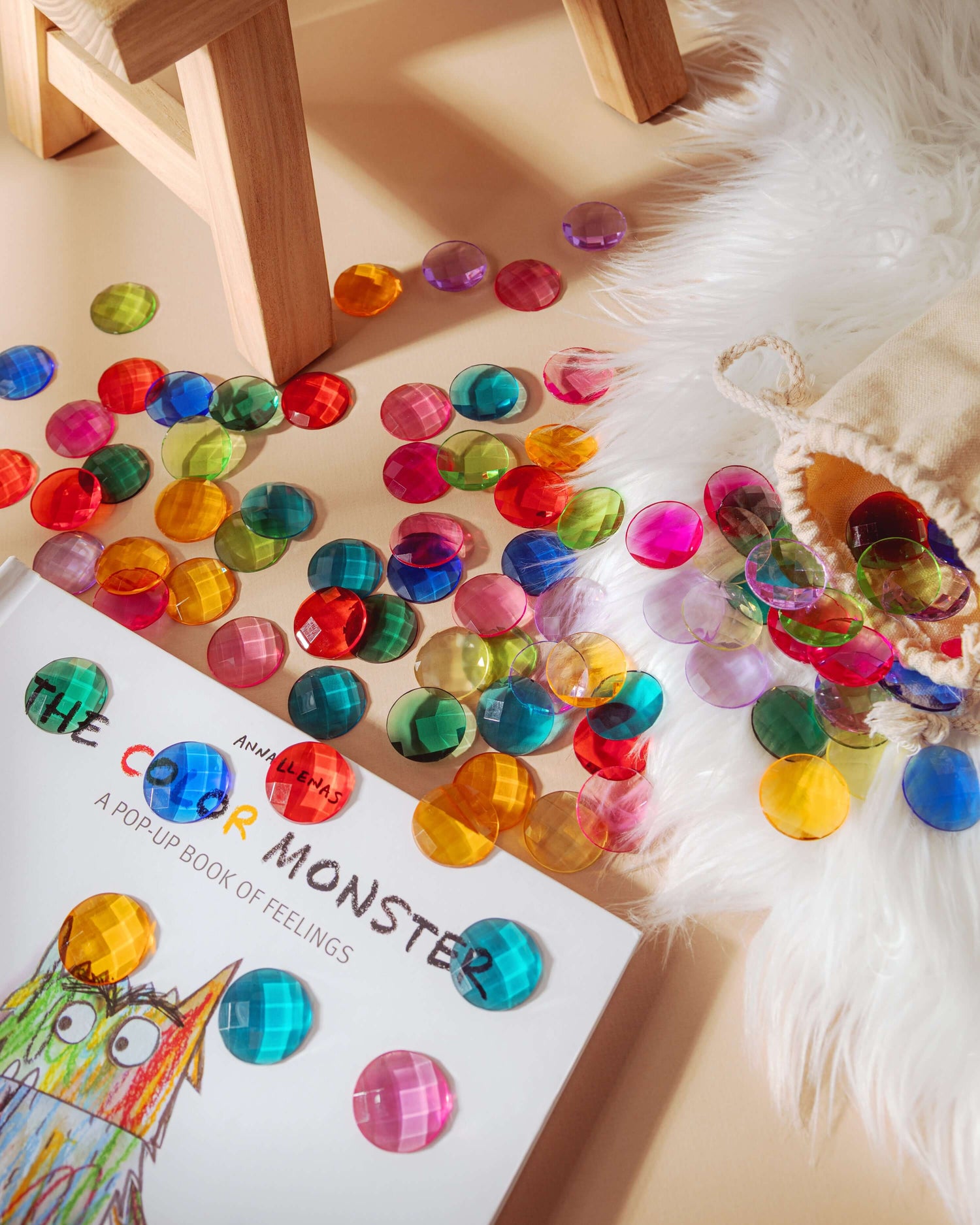 acrylic sensory gems reflecting rainbow light