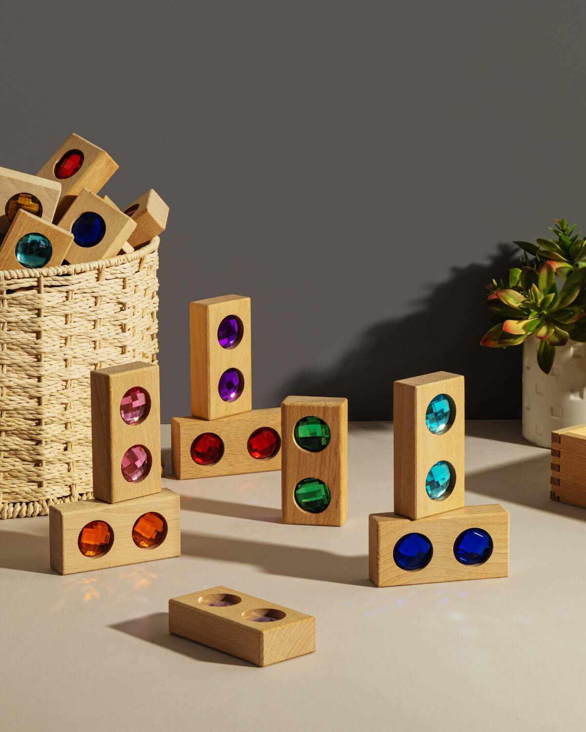 Eco-friendly wooden stacking blocks for open-ended play