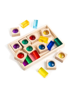 James Block Set translucent windows and lucite gemstones with colorful blocks for counting, stacking, sorting and light table play