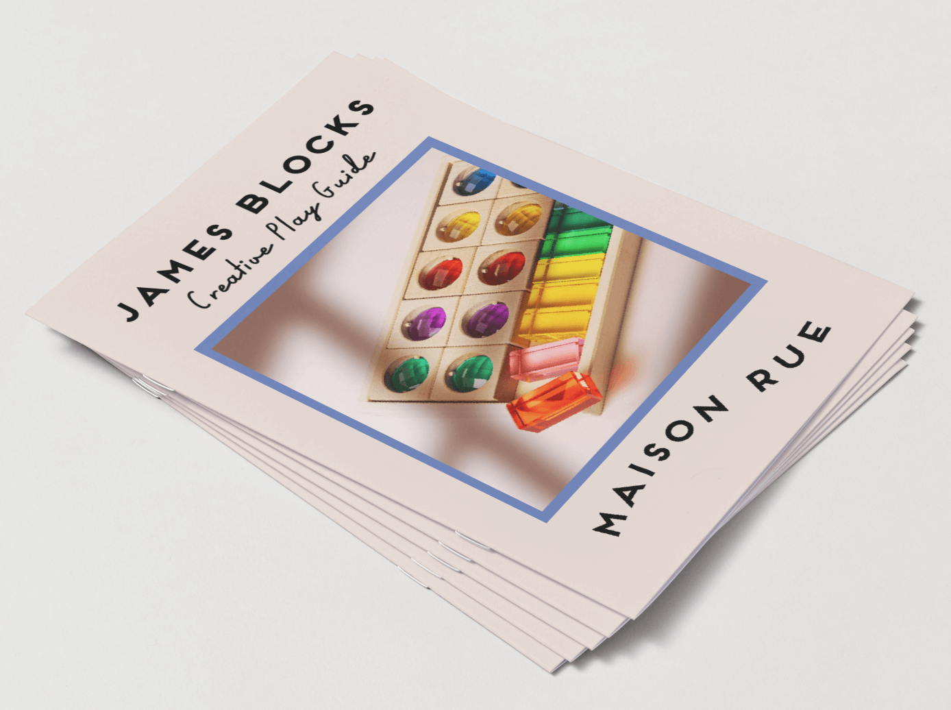 Alt Tag: James Blocks Digital Play Guide cover with colorful wooden blocks and play activities booklet for parents, caregivers, and educators