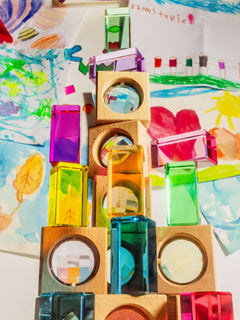 james blocks pastel acrylic blocks creating soft light reflections on surface