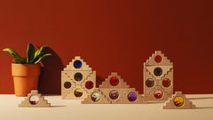 Scandinavian-inspired wooden stacking toys with gem-like details