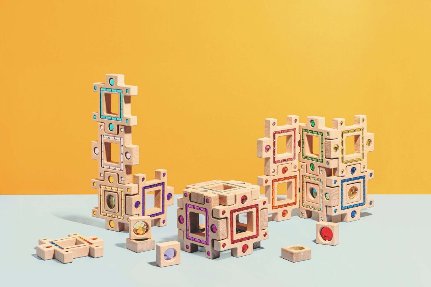  Lyla Blocks handcrafted wooden gem blocks with colorful inset acrylic gems, sensory stacking and open-ended play