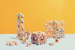  Lyla Blocks handcrafted wooden gem blocks with colorful inset acrylic gems, sensory stacking and open-ended play