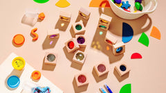 Lyla Blocks handcrafted wooden gem blocks with colorful inset acrylic gems for sensory open-ended play and fine motor skills