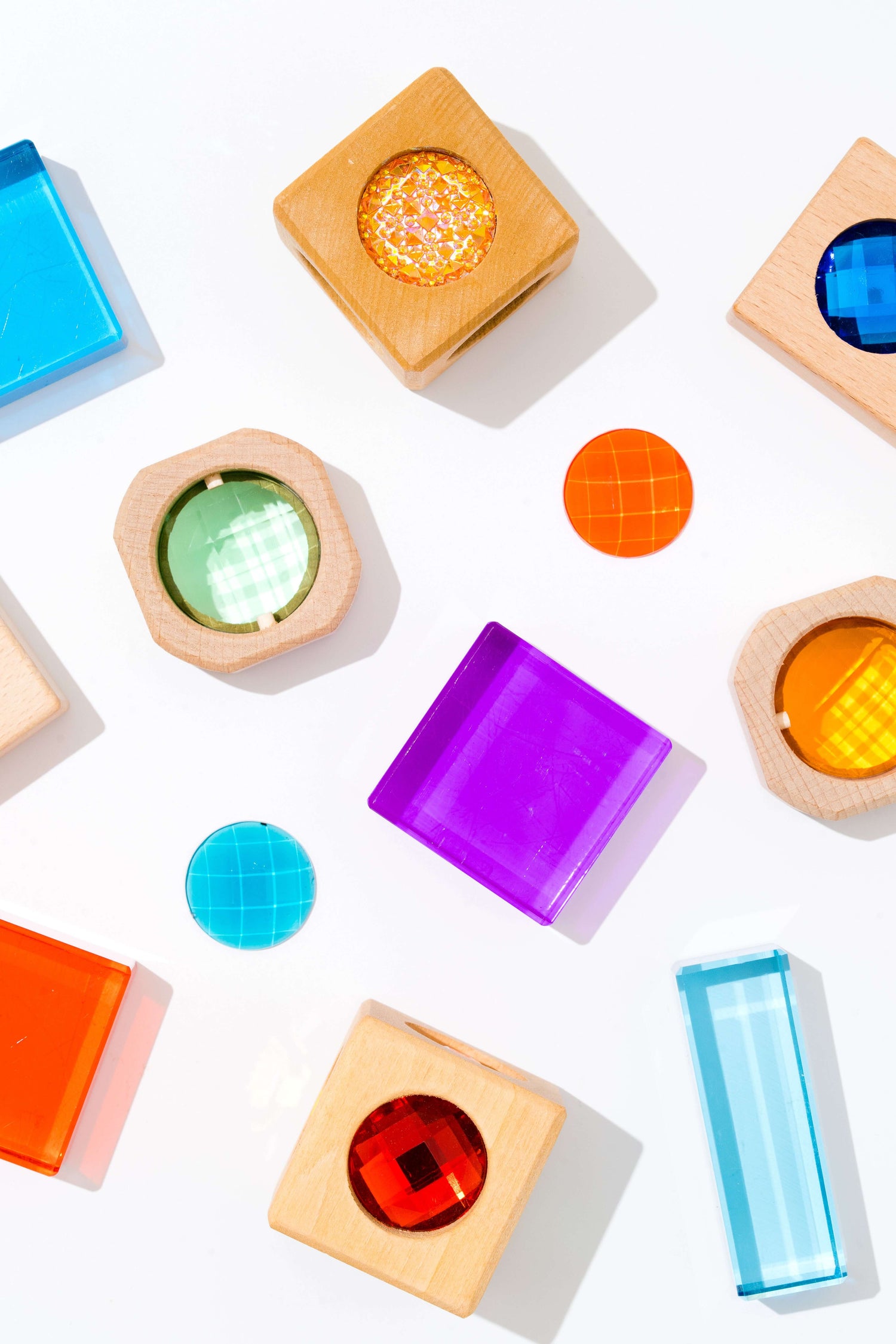 James Block Set translucent window blocks and lucite gemstones for counting, stacking, sorting, and light table color play