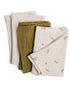 Pomme Burp Cloths set of 3 organic cotton muslin cloths in soft colors, perfect for modern parents.