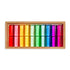 Colorful cylindrical blocks in a wooden box on a white background