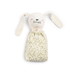 Pocket Pals organic cotton bunny comforter with fern print, perfect for adventures and as a baby shower gift.