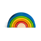 Small Wooden Rainbow made of vibrant, sustainable wood, featuring arches for stacking and imaginative play.