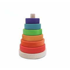 Suki Stacking Tower wooden rainbow ring stacking toy for toddlers, child-safe rounded blocks for fine motor skill development