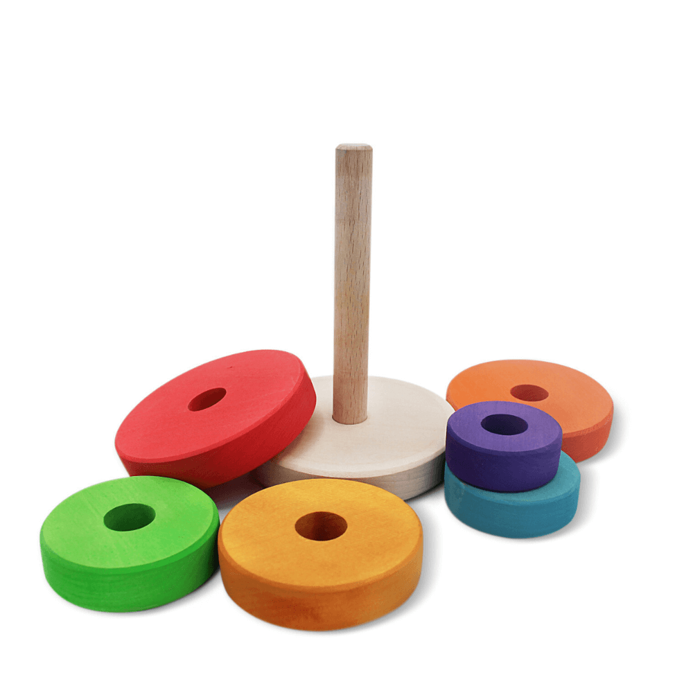  Suki Stacking Tower wooden toddler toy with colorful stacking rings for fine motor skills and coordination