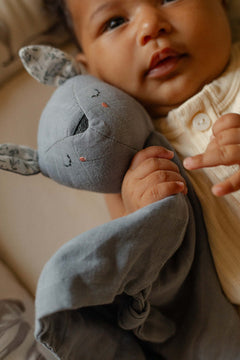 Pocket Pals organic cotton squirrel lovey comforter with tuck-in pouch and fern contrast print, soft baby shower gift