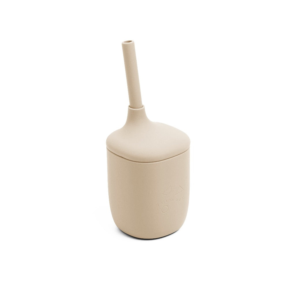 Robbie Silicone Cup With Straw Side View Oat Color