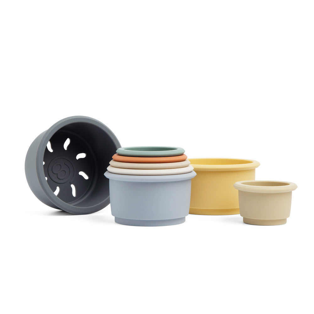 Maison Rue silicone stacking cup set in slate front view